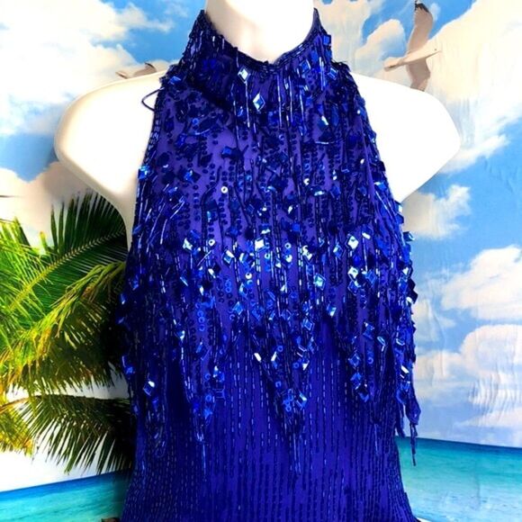 NITELINE by Della Roufogalu Blue Silk Sequin Cocktail Dress – Evening / Party / - Picture 2 of 12